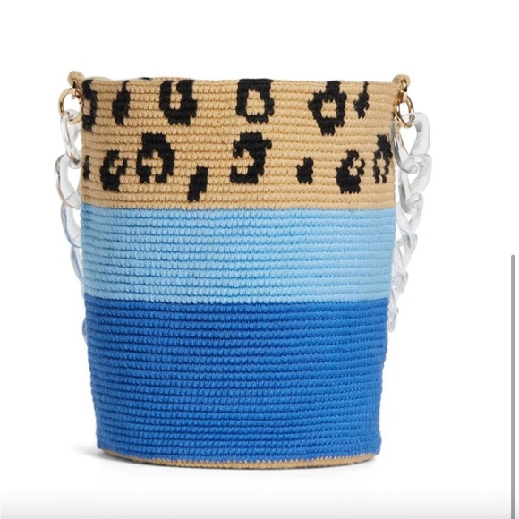 Soraya Hennessy Blue Leopard Midi Bucket Bag - Picture 4 of 9